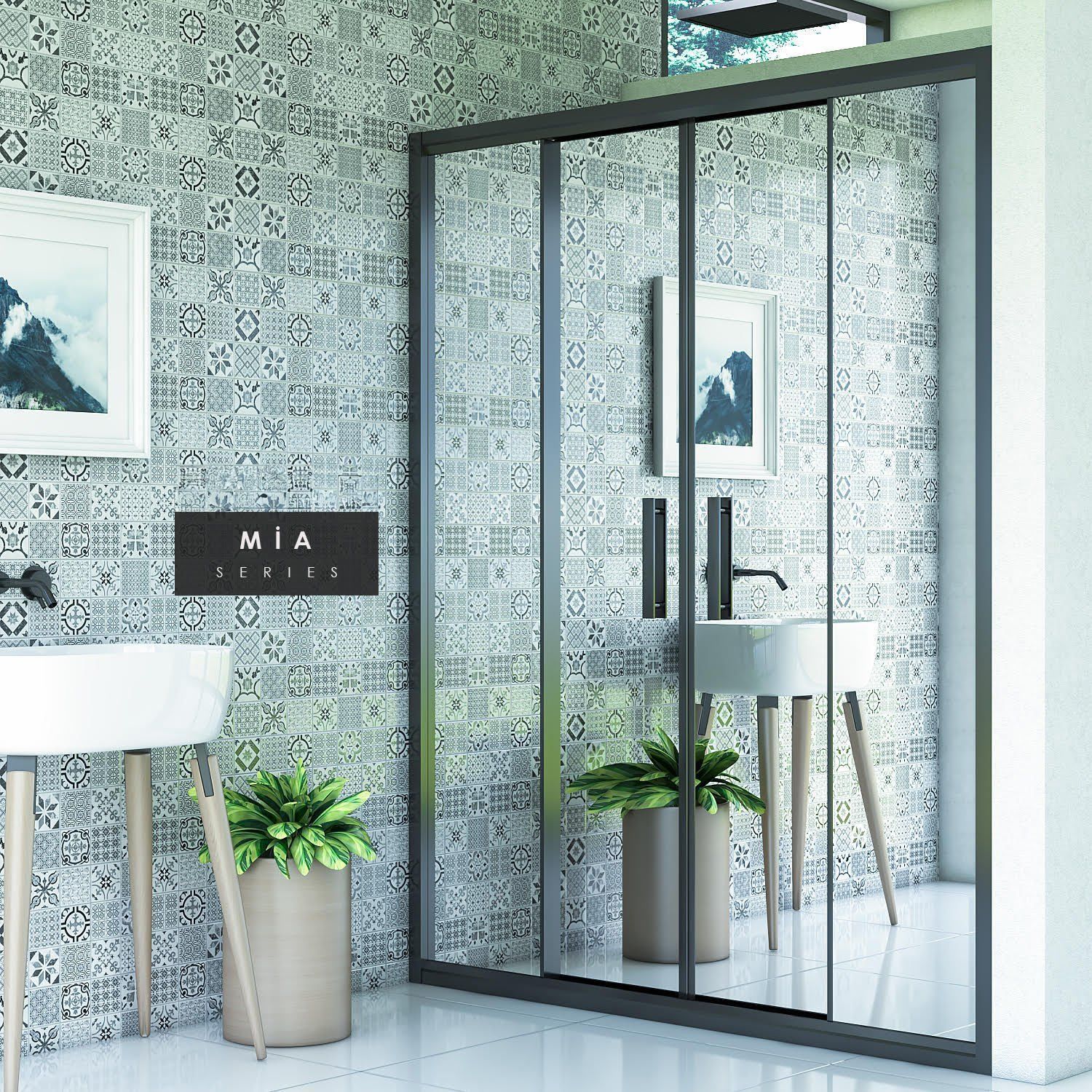 Mia Reflekte Cam Orta Açılır 2 Sabit 2 Açılır Duşakabin 193 - H:190 cm