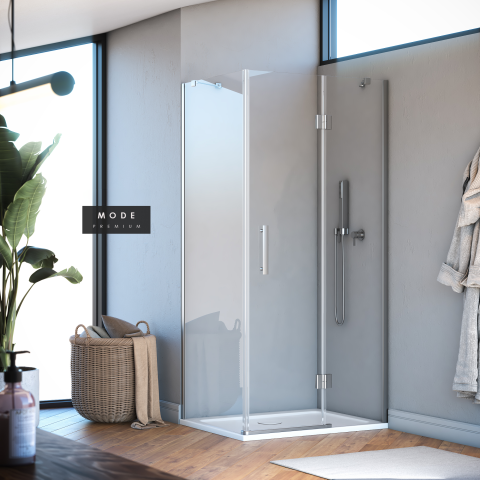 Mode Premium Menteşeli Sistem 1 Sabit 1 Açılır Yan Panelli Dikdörtgen Duşakabin 100*110 H195