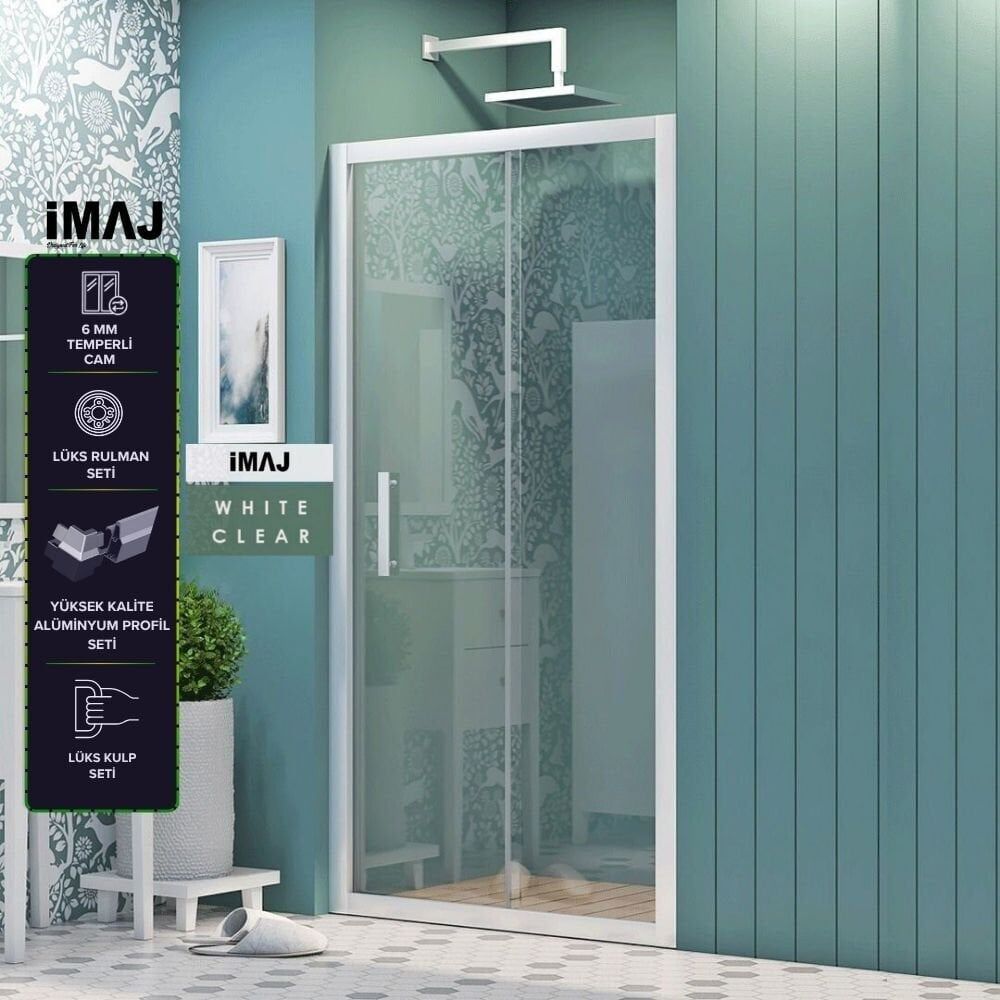 İmaj White Clear İki Duvar Arası 1 Sabit 1 Sürgü Duşakabin
