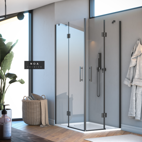 Noa Premium  Menteşeli Sistem 2 Sabit 2 Çalışır Dikdörtgen Duşakabin 90*140 H195