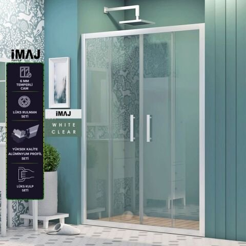 İmaj White Clear Orta Açılır 2 Sabit 2 Sürgü Duşakabin