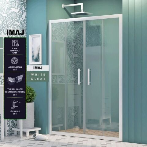 İmaj White Clear Orta Açılır 2 Sabit 2 Sürgü Duşakabin