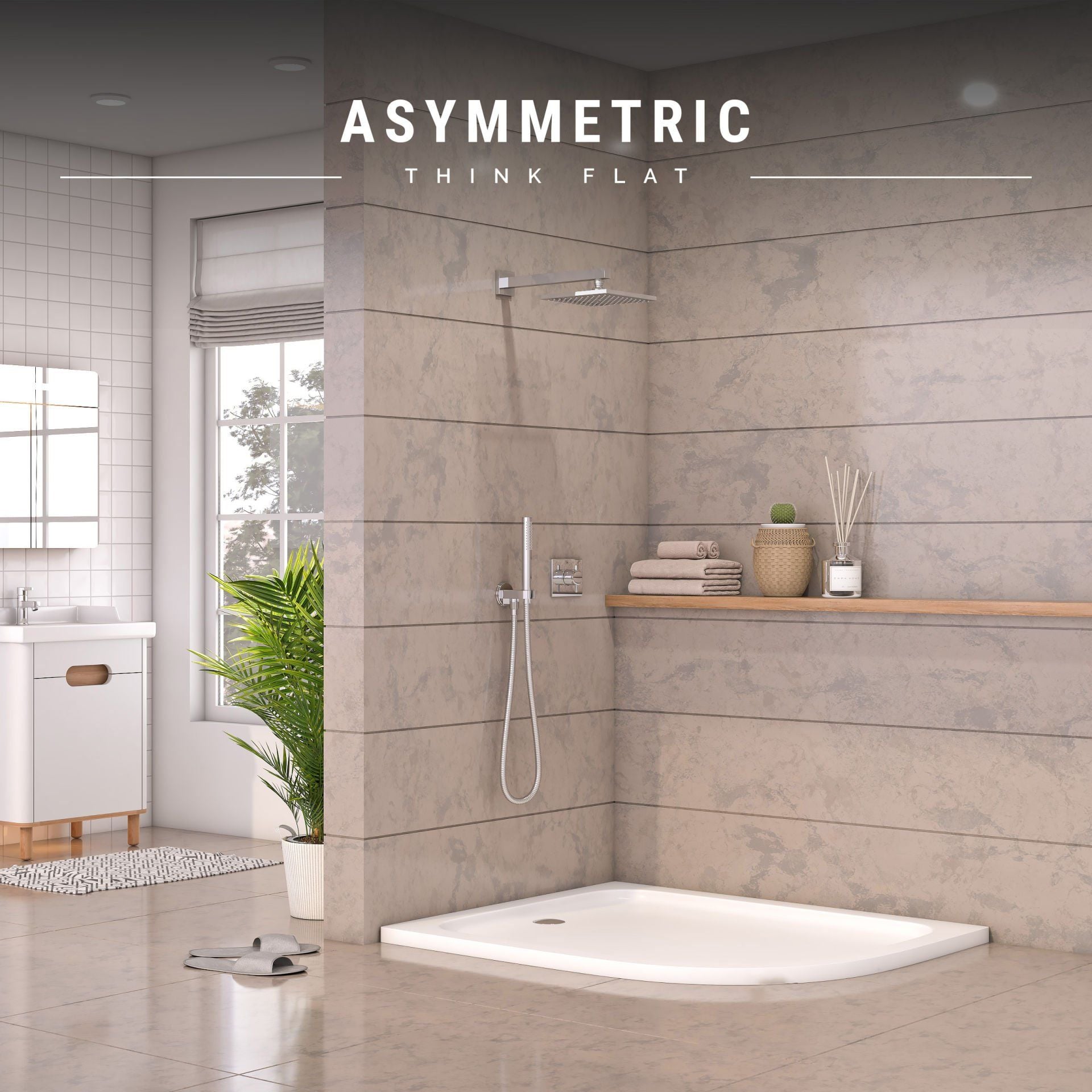 Süper İnce Asimetrik Flat Duş Teknesi H:3.2 90*120