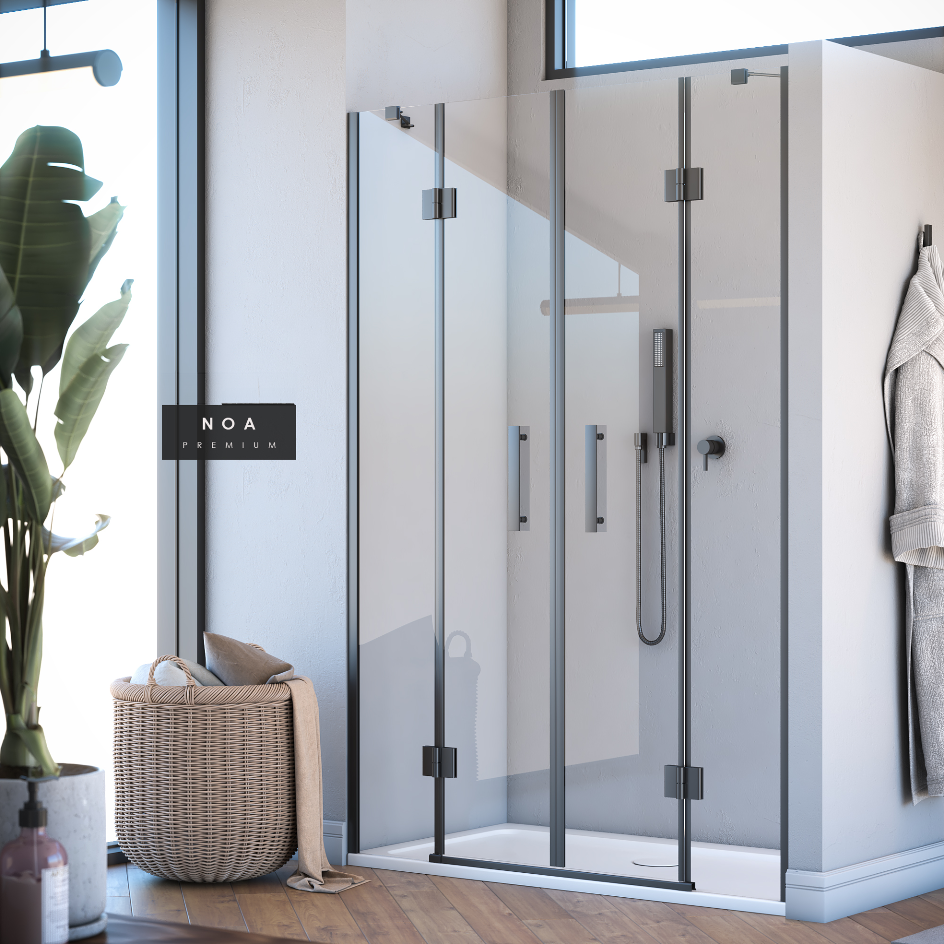 Noa Premium Menteşeli Sistem iki Duvar Arası 2 Sabit 2 Çalışır  Duşakabin 169 H195