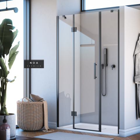 Noa Premium Menteşeli Sistem İki Duvar Arası 2 Sabit 1 Açılır Duşakabin 134 H195