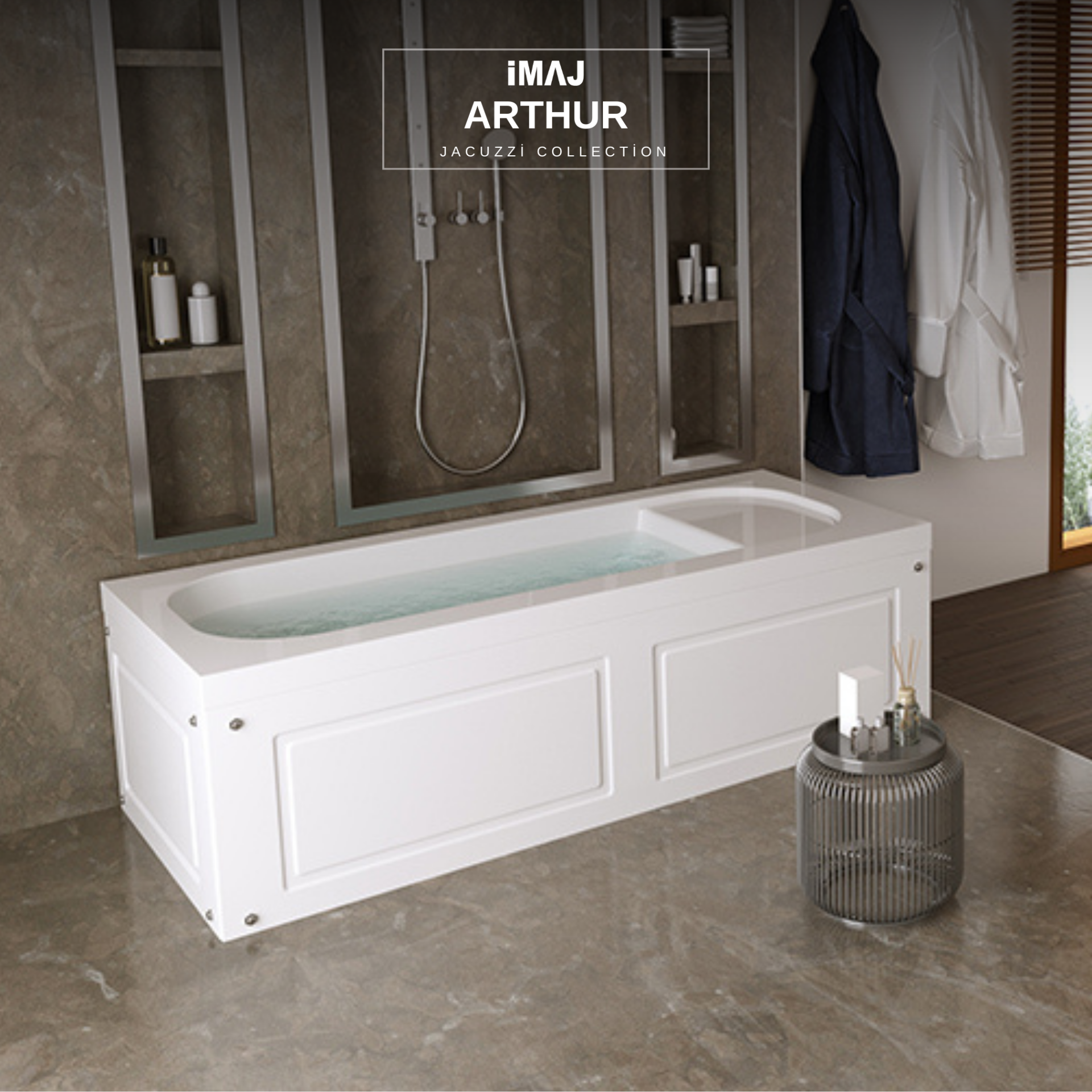 Arthur Dikdörtgen Oturmalı Jakuzi h:55 Hidromasaj Ekstra Sistem - 70*160