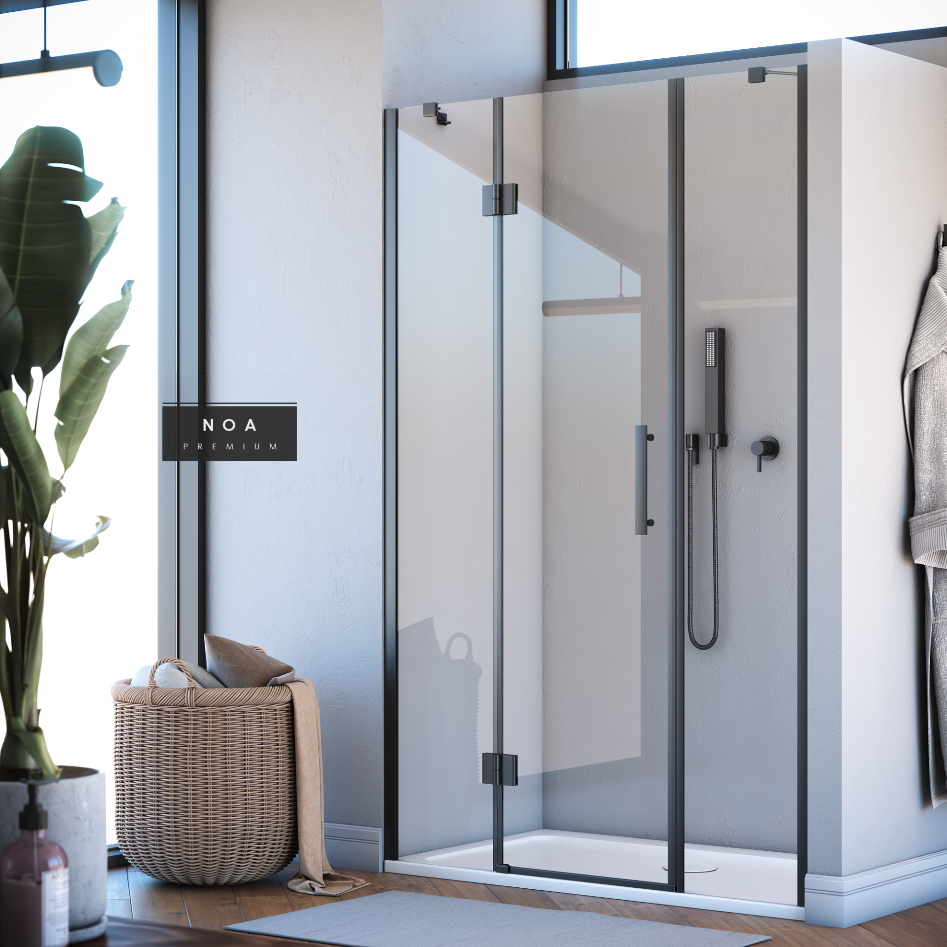 Noa Premium Menteşeli Sistem İki Duvar Arası 2 Sabit 1 Açılır Duşakabin 182 H195