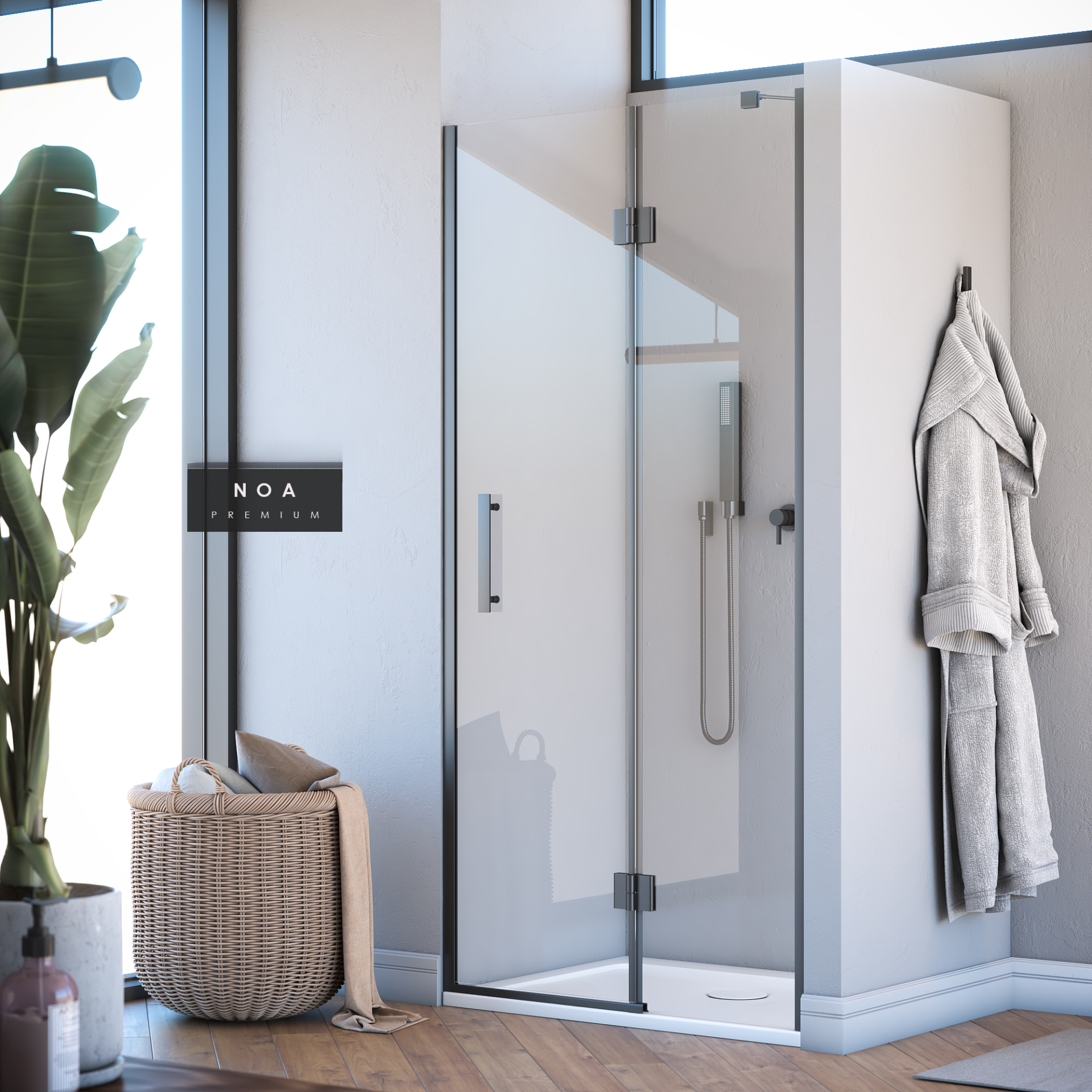 Noa Premium Menteşeli Sistem iki Duvar Arası 1 Sabit 1 Çalışır Duşakabin 112 H195