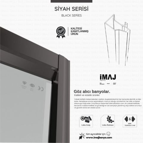 Noa İki Duvar Arası 1 Sabit 1 Sürgü Duşakabin 134 - H:190 cm