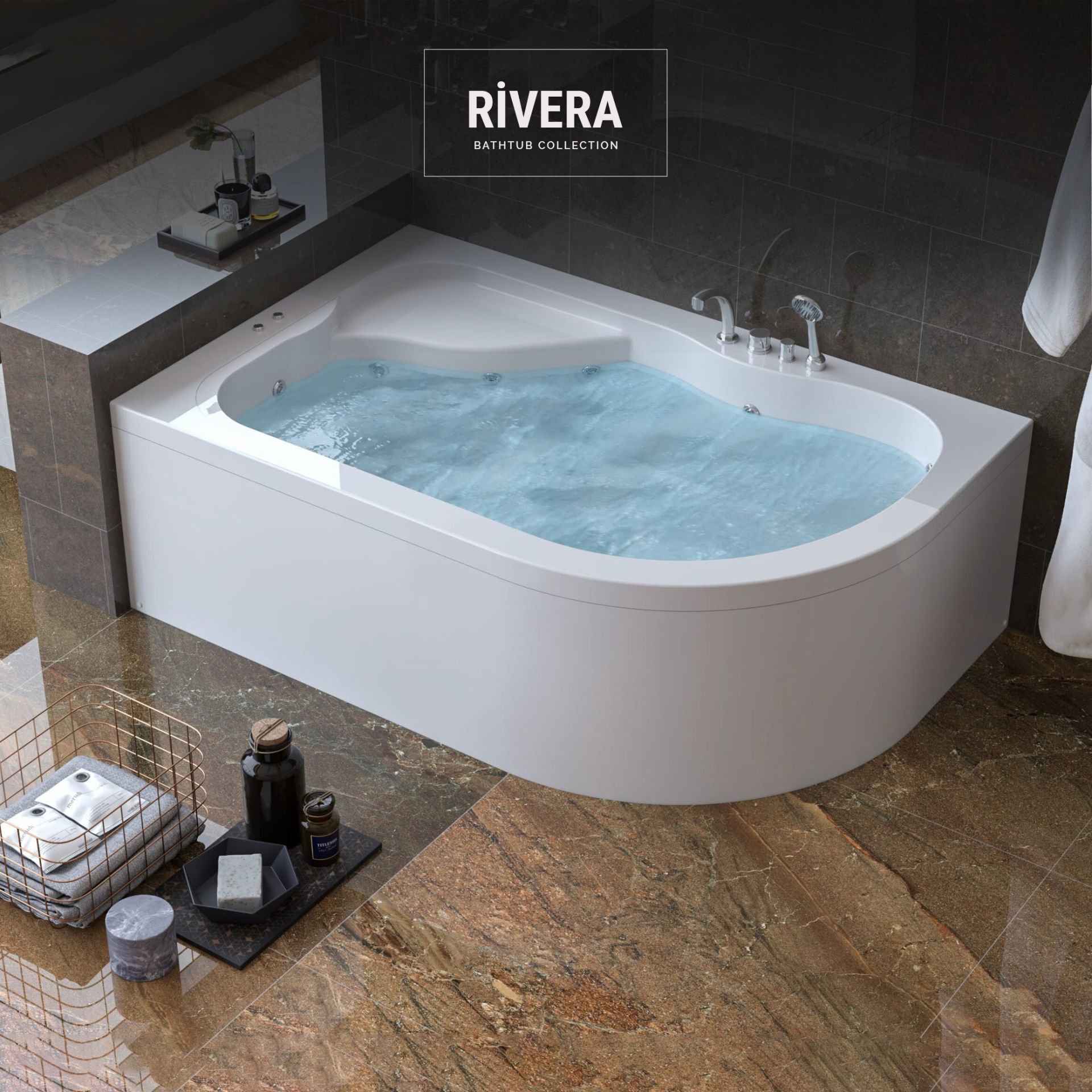 Rivera Asimetrik Oturmalı Mini Küvet H:45