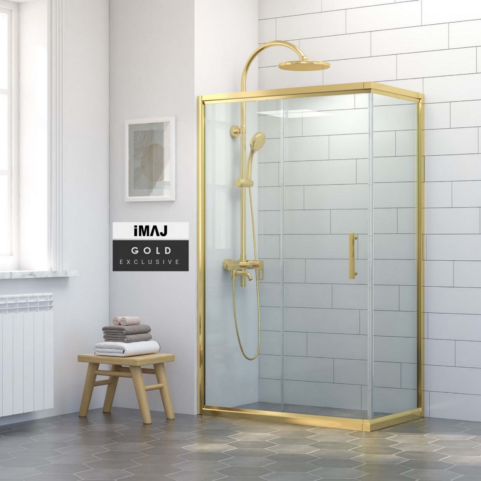 İmaj Gold Sabit Panelli Dikdörtgen Duşakabin 80*120 H190 - H:190 cm