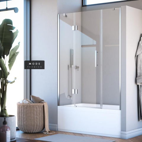 Mode Premium Menteşeli Sistem İki Duvar Arası  2 Sabit 1 Açılır Küvet Üzeri  Duşakabin 141 H160