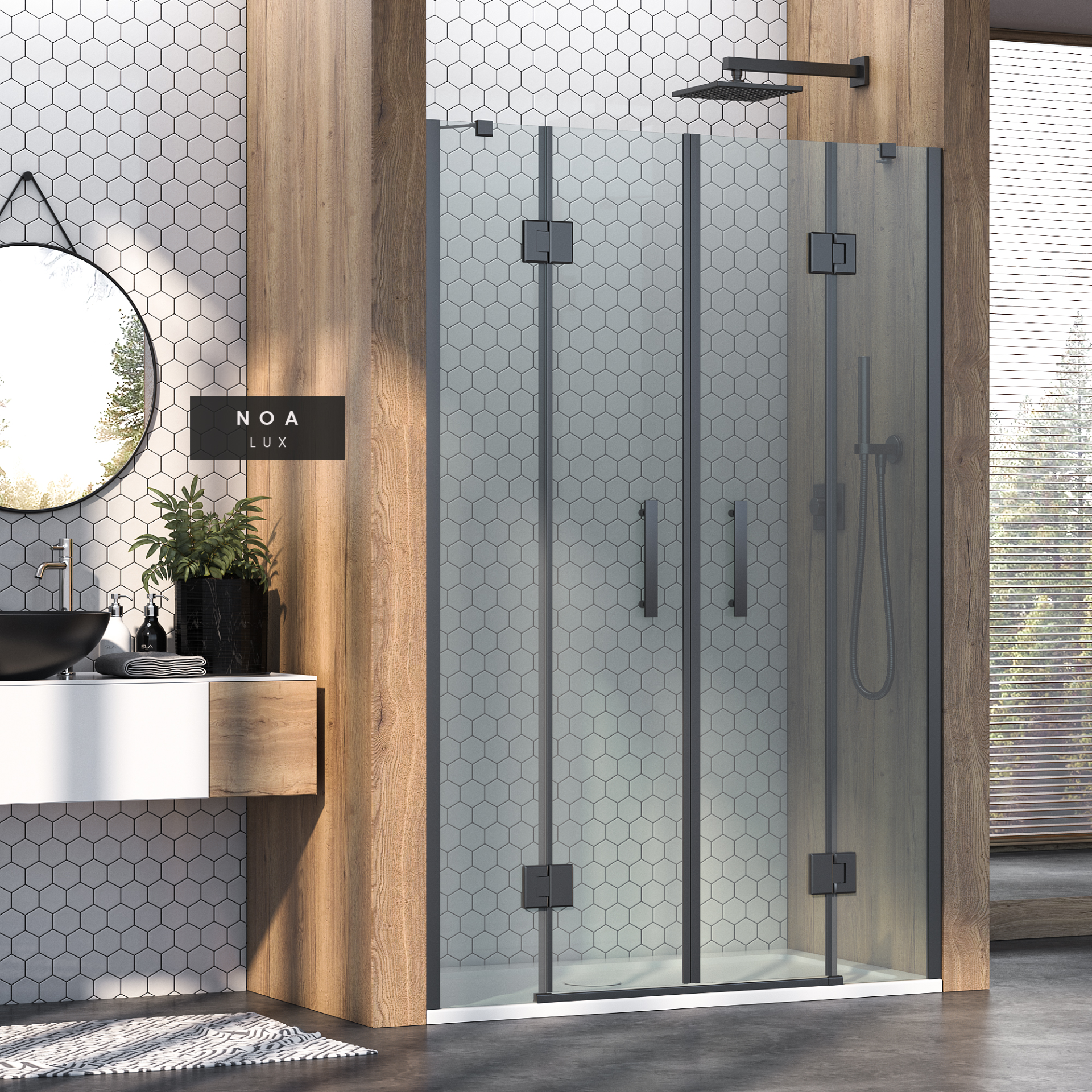 Noa Lüx Menteşeli İki Duvar Arası 2 Sabit  2 Açılır Duşakabin 145 H195