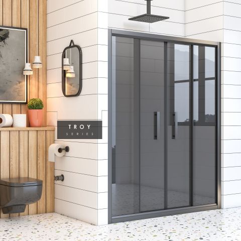 Troy Füme Cam Orta Açılır 2 Sabit 2 Sürgü Duşakabin 187 - H: 200 cm