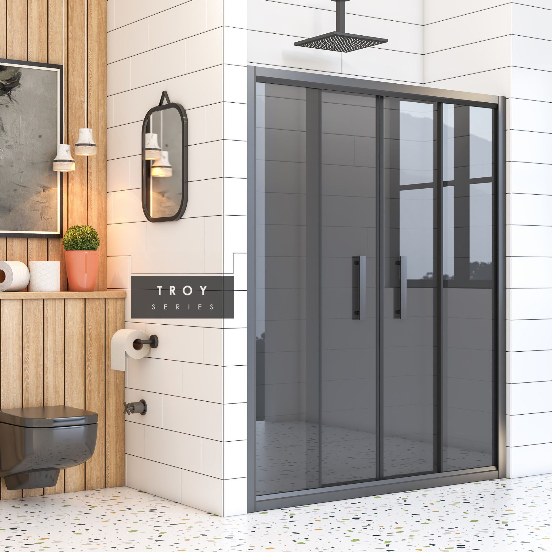 Troy Füme Cam Orta Açılır 2 Sabit 2 Sürgü Duşakabin 195 - H: 200 cm